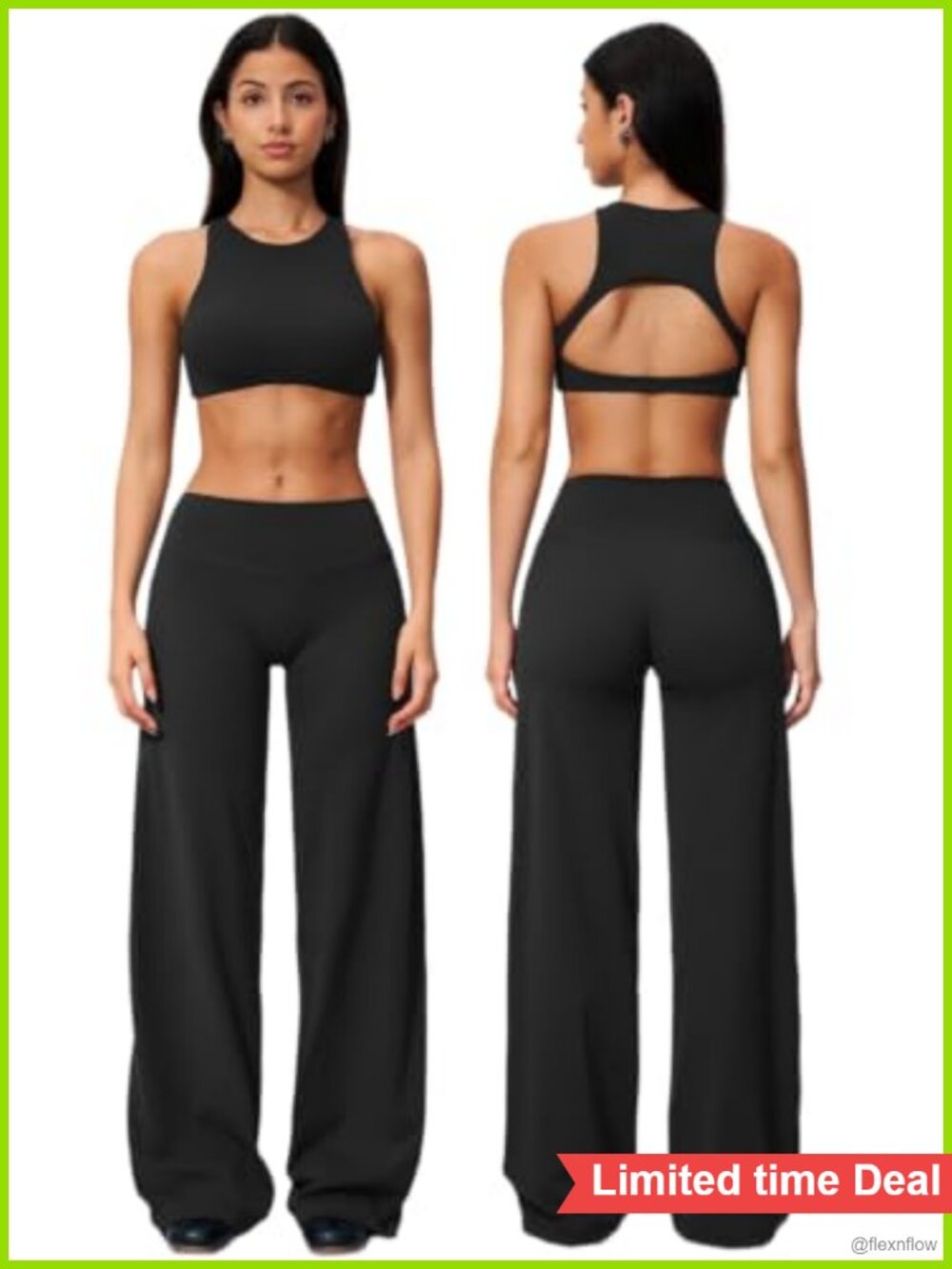 Two Piece Workout Set High Neck Sports Bra Wide Leg Yoga Pants Gym